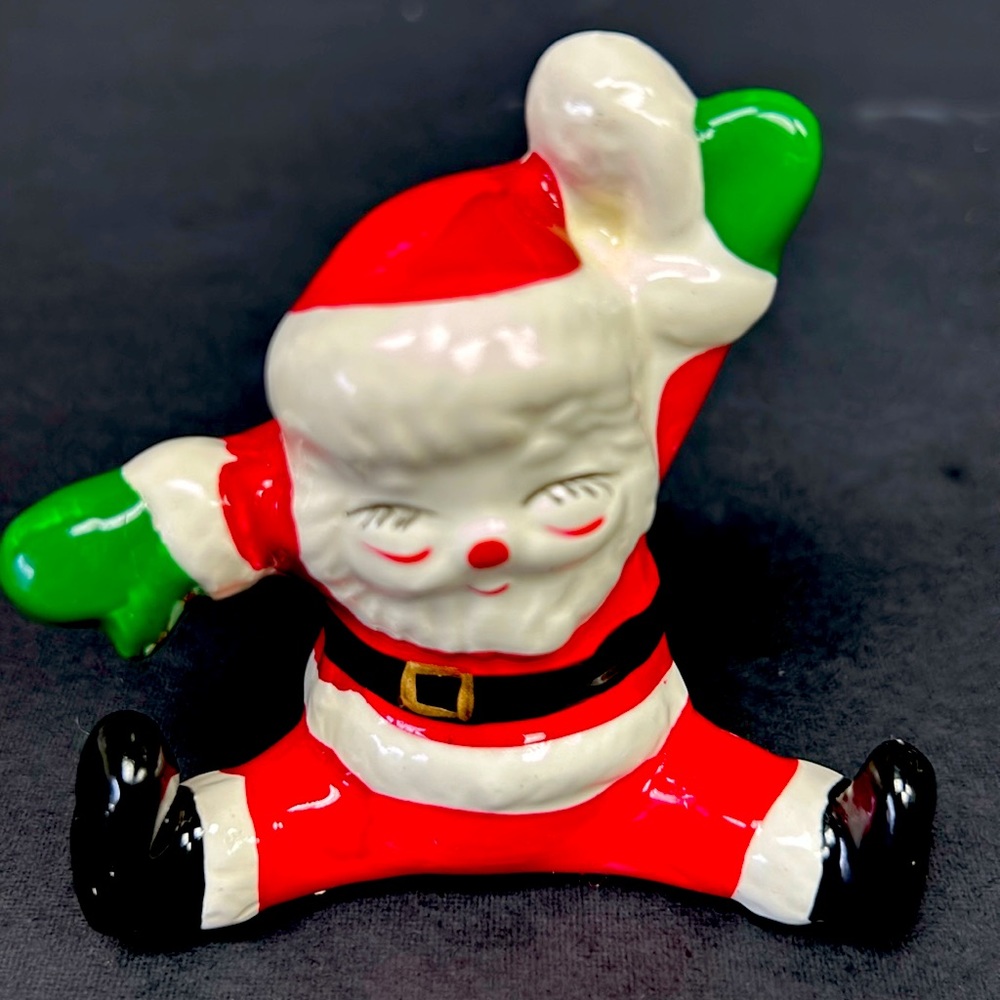 Vintage 3” ceramic hand painted Santa figure by Encore Japan